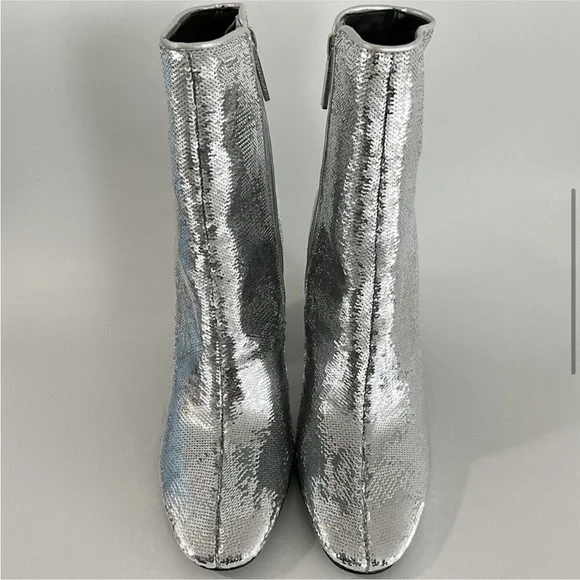 Kendall + Kylie Bootie Silver Sequin Haedyns Square-toe Ankle Boots - Picture 8 of 11